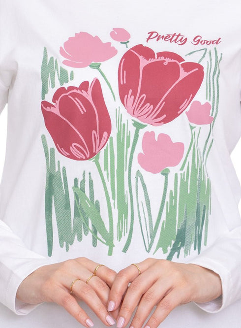 White Printed Long - Sleeve Design 32 - Khotwh
